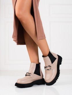 Exkluzívní  kotníčkové boty dámské hnědé na plochém podpatku