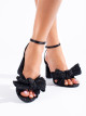Komfortní dámské černé  sandály na širokém podpatku