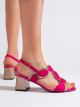 Luxusní dámské  sandály růžové na širokém podpatku