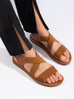 Krásné  sandály dámské hnědé na plochém podpatku