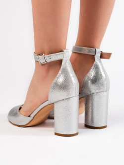 Originální dámské  sandály stříbrné na širokém podpatku