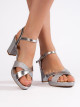 Trendy  sandály dámské stříbrné na širokém podpatku