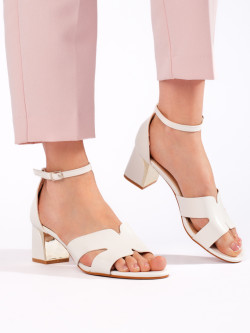 Krásné bílé  sandály dámské na širokém podpatku