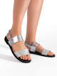 Klasické  sandály dámské stříbrné na plochém podpatku