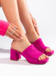 Designové dámské růžové  nazouváky na širokém podpatku