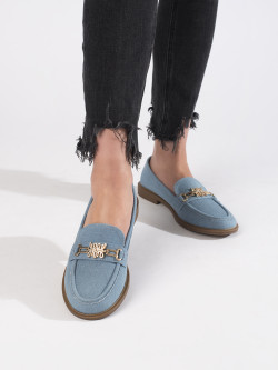 Komfortní  mokasíny modré dámské na plochém podpatku