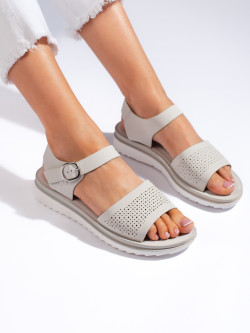 Praktické dámské  sandály šedo-stříbrné platforma