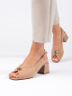 Exkluzívní dámské hnědé  sandály na širokém podpatku