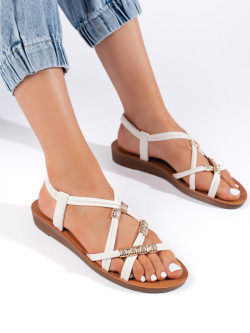 Výborné dámské  sandály bílé na plochém podpatku