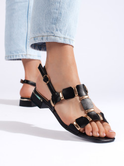 Designové dámské černé  sandály na plochém podpatku