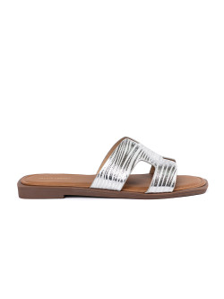 Trendy stříbrné  nazouváky dámské na plochém podpatku